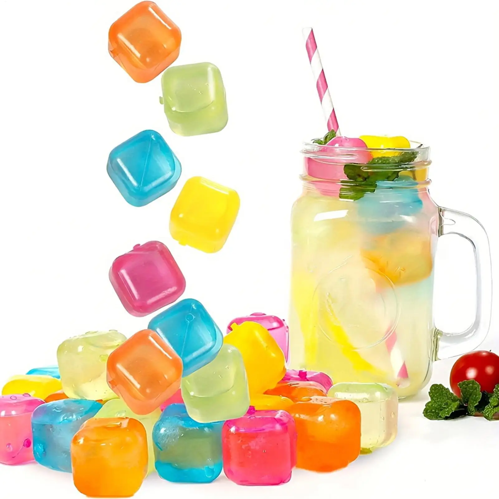 80PCS Reusable Icecubes Non-Melting Washable Refreezable Whiskey Ice Set For Drinks Wine Coffee Cocktails Bar Home Picnic Party