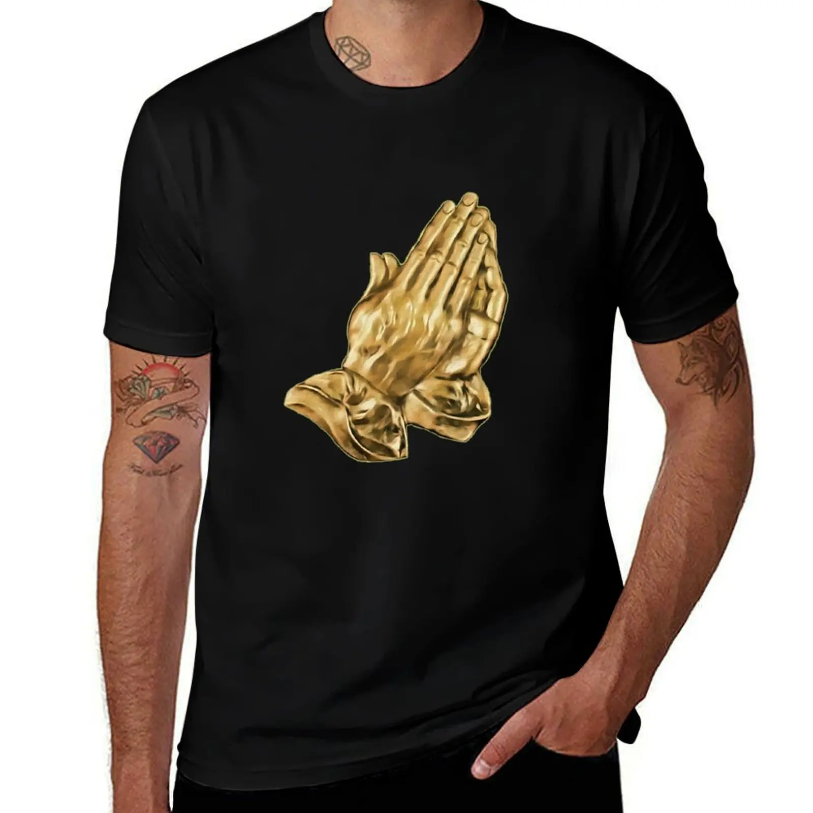Gold Praying Hands Pendant T-Shirt Standard Fit Solid Tee Shirt