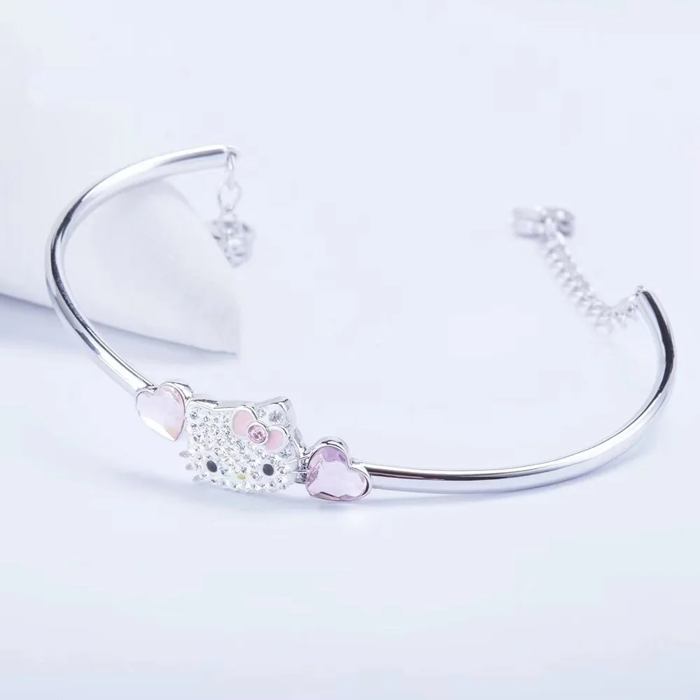 

Kawaii Katie Cat Bracelet Sanrio Cat Pink Crystal Love Bracelet Girl Luxury Jewelry Accessories Children's Festival Gift