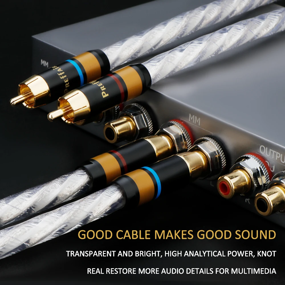 Pair High Quality HiFi OFC Audio Cables RCA Silver-plated Cables Interconnect Wires with Gold-plated RCA Plug, Amplifier Lines