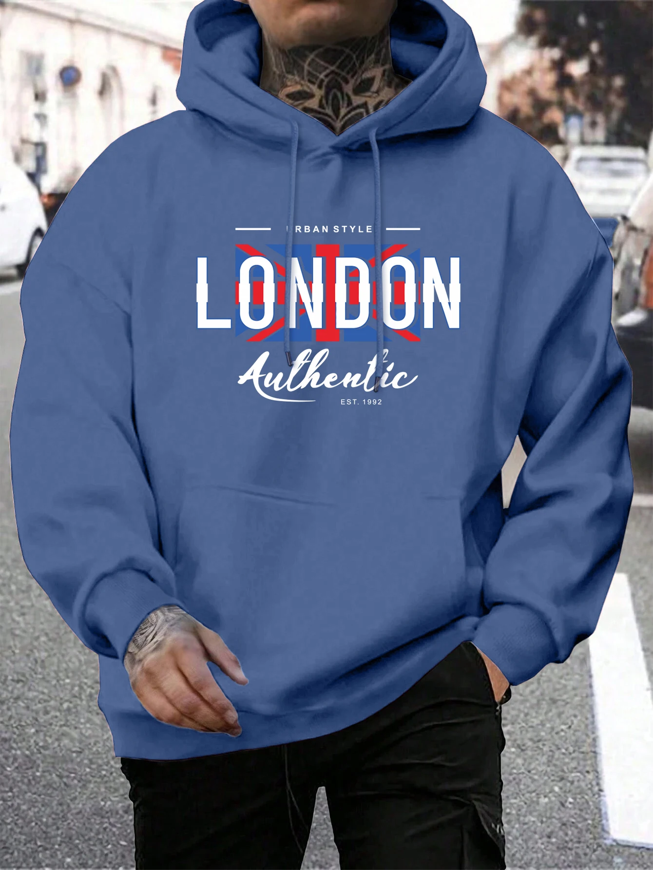 London Letters And National Flag Prints Pullover Man Casual Big Size Hoodie Warm Fur-Liner Hooded Men Simple S-Xxl Tops