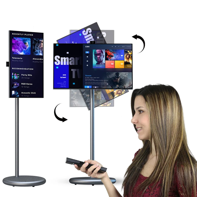 

27-дюймовый обычный светодиодный дисплей Smar OME ODM 4K Телевизор Smart TV Интерактивный портативный мобильный телевизор с вращающимся сенсорным экраном Smart Tvs