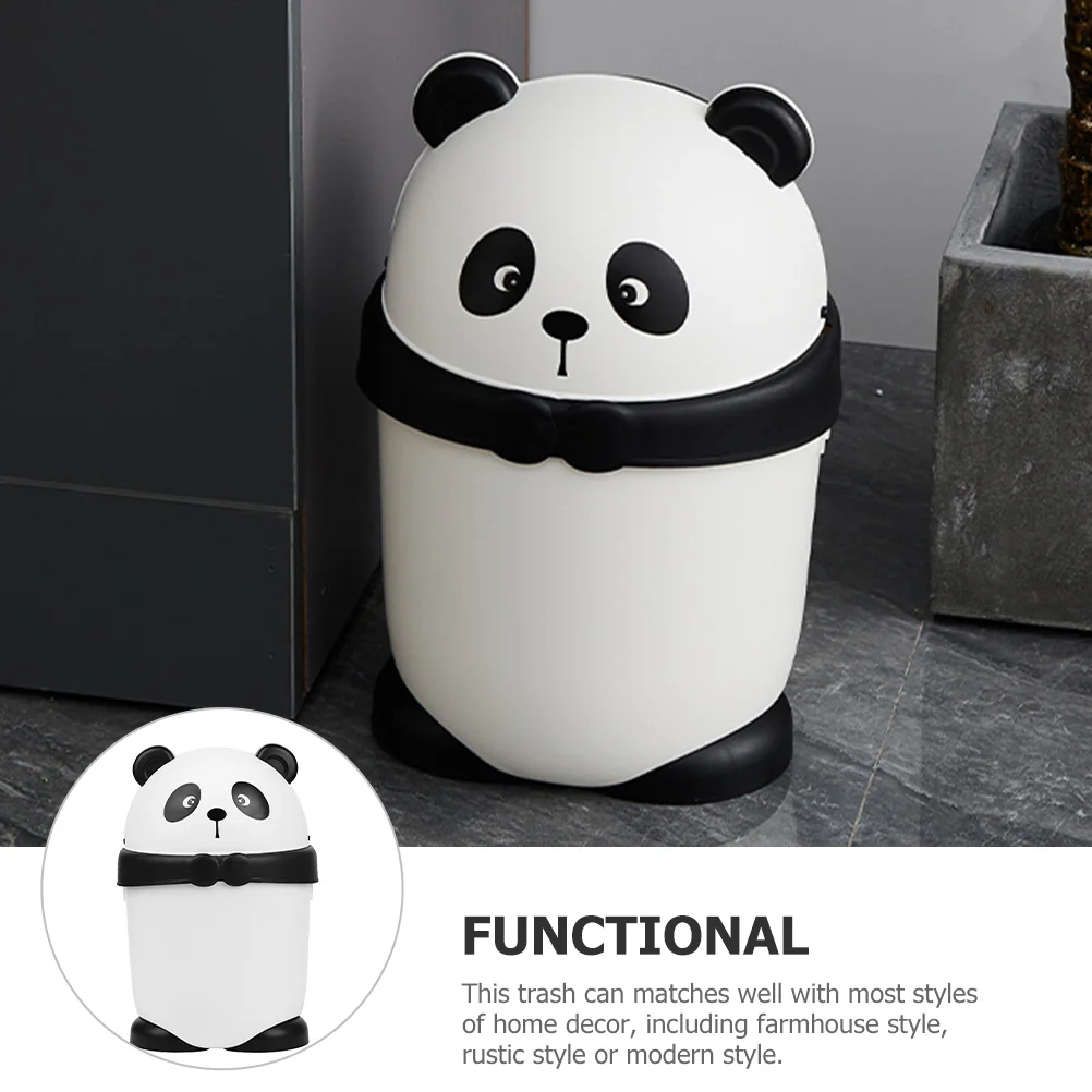 Panda Trash Can Room With Lid Garbage Bathroom Small Bin Office Plastic Tin for Car