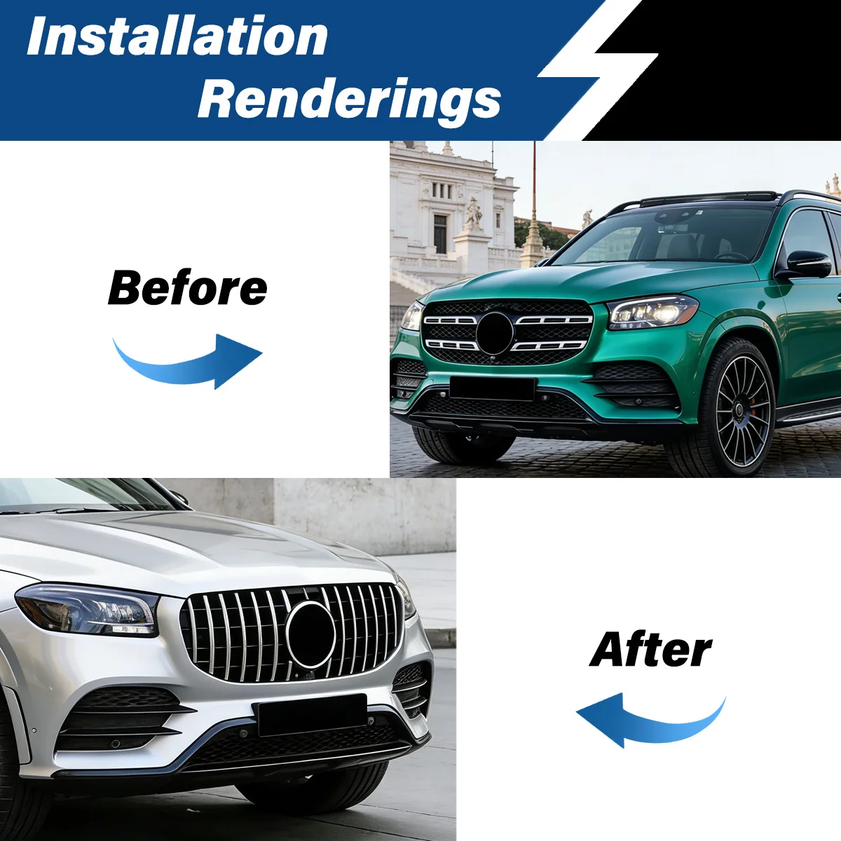 For Mercedes Benz GLS X167 2020 2021 2022 2023 GT Style Front Bumper Upper Grille Panamericana Mesh Grill Body Kit Replacement