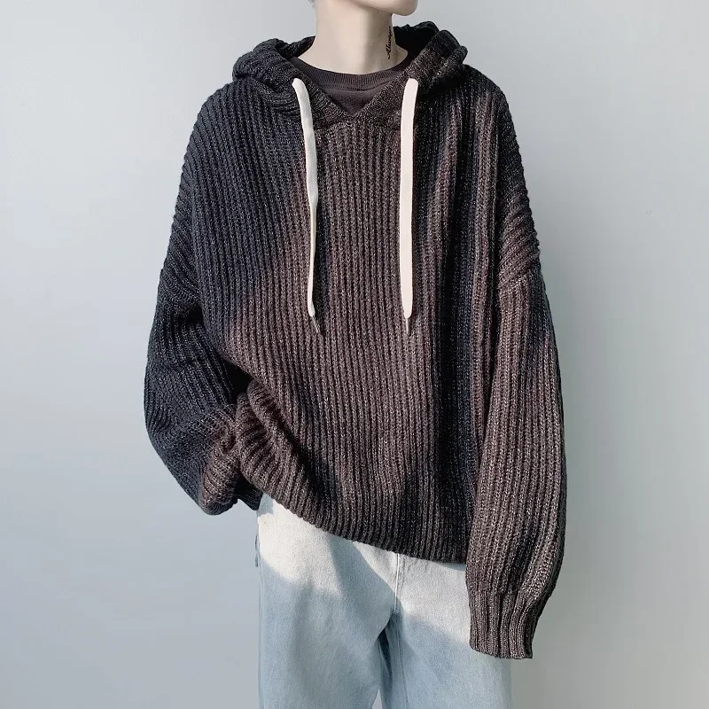 

Hooded Sweater Men Pullover Knitted Sweater Oversized Sweater Streetwear Korean Fashion Streetwear Loose Fit Women's Clothing