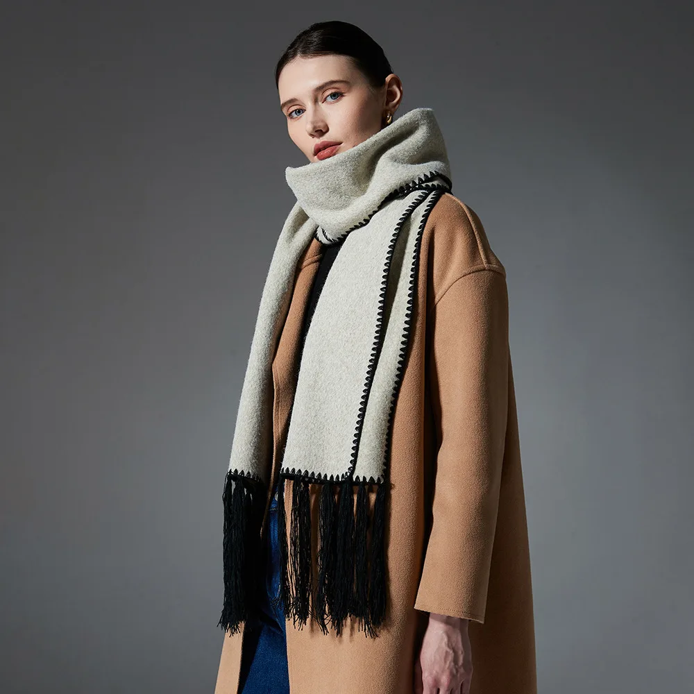 

Faionable Double-sided Woolen Scarf Pure Color Sewing Line Autumn Winter New Arrival from China Polypropylene Material