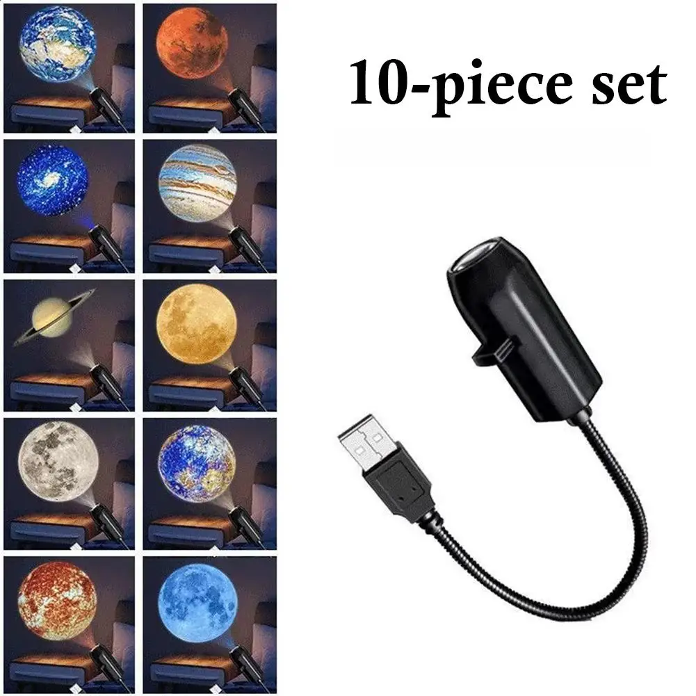 Rotating Rechargeable Moon Star Projector Lamp Blue Planet LED Night Light Romantic Bedroom Decor Gift for Kids and Lovers