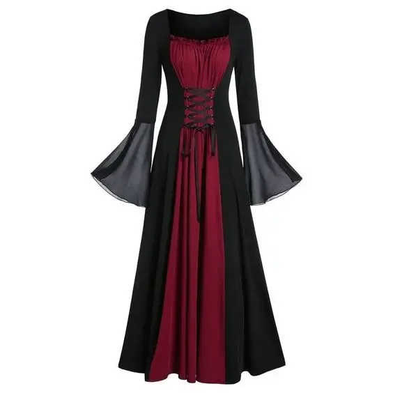 Halloween Medieval Renaissance Vampire Dress for Women Vintage Cosplay Pirate Costume Witch Carnival Up Party