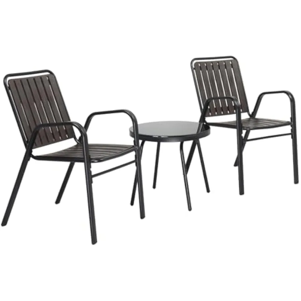 

3 Piece Patio Furniture Set Metal Patio Chairs Set of 2 w/PP Backrest and Seat, Outdoor Bistro Set for 2 Porch Furnitutre, Yard
