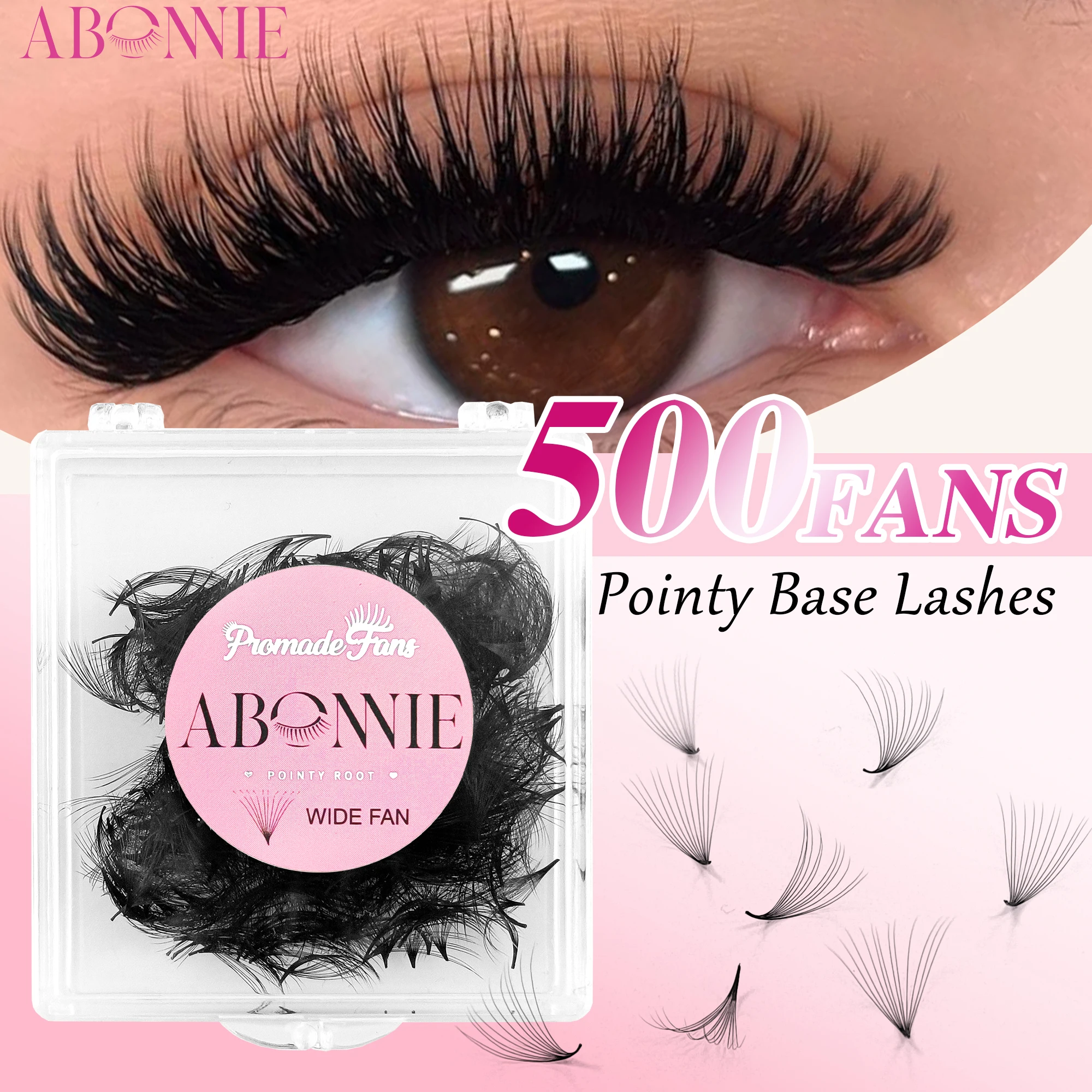 

ABONNIE Wispy Pointy Base Premade Russian Volume Fans 6D-20D Lashes Extension 500 Fans False Mink Eyelashes Loose Fan