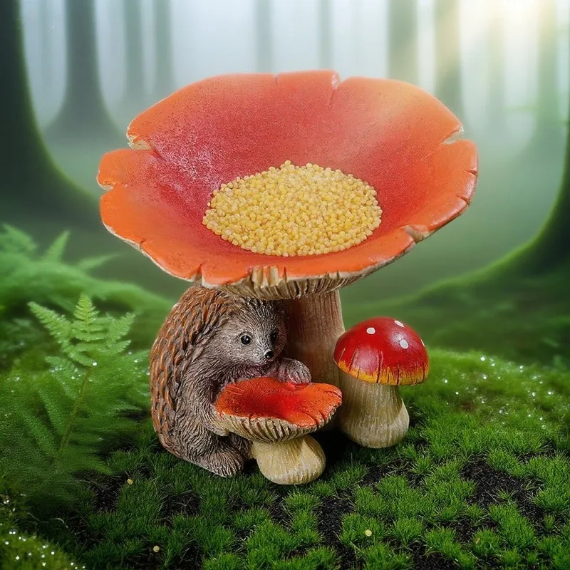 Hedgehog Mushroom Bird Food Basin Bird Feeder Outdoor Courtyard Garden Resin Ornament Balcony Landscaping Decoration