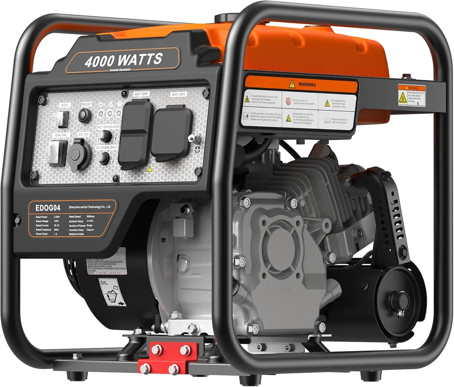 

4000W Gas Generator, Portable Quiet Generator with Long Runtime, Eco Mode, Low Oil Shutoff, Open Frame Design