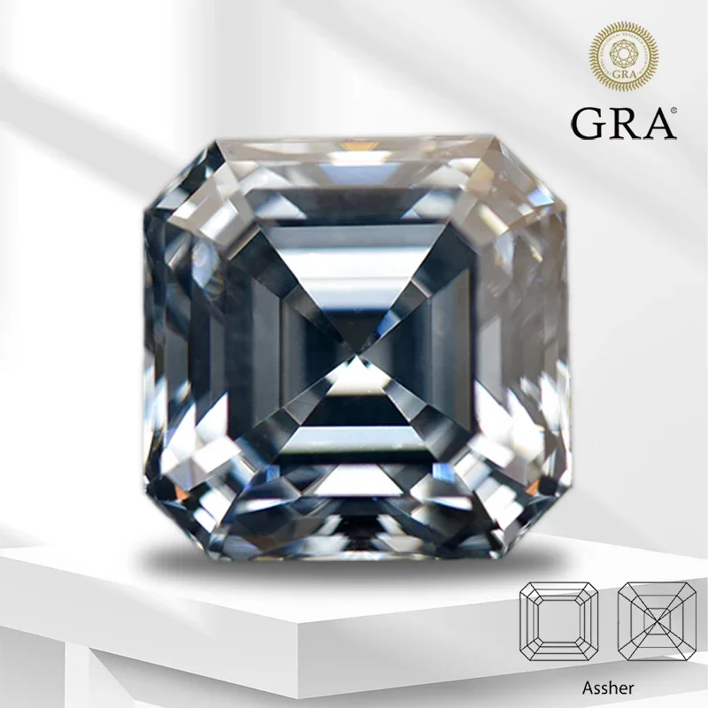 

Moissanite Stone Gray Asscher Cut For Pass Diamond Tester Gemstone Charms Advanced Jewelry Making Materials With GRA Certificate