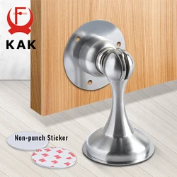 KAK 304 Stainless Steel Door Stopper Nail-free Sticker Silver Magnetic Door Stop Door Catch Wall Mounting Stop Door Hardware