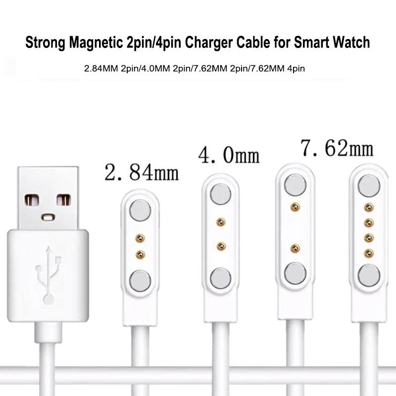 Adaptador de cargador de base para reloj inteligente, Cable de carga USB de 2 pines y 4 pines para reloj inteligente para adultos/niños, accesorios de Cable de carga de energía