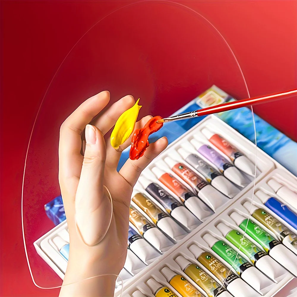 6pcs Clear Acrylic Paint Palette with Thumb Hole, Non-Stick Oil Paint Palette Oval Shaped Artist Painting Palette Mixing Palette