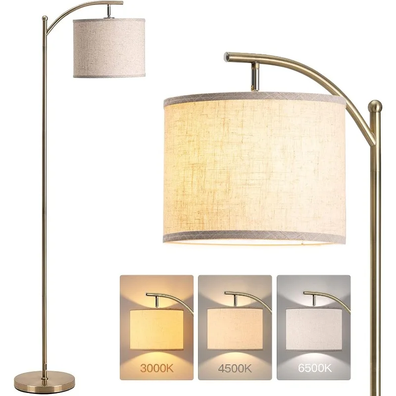 

Floor Lamp for Living Room with 3 Color Temperatures, Standing lamp with Linen lampshade for Bedroom, Office