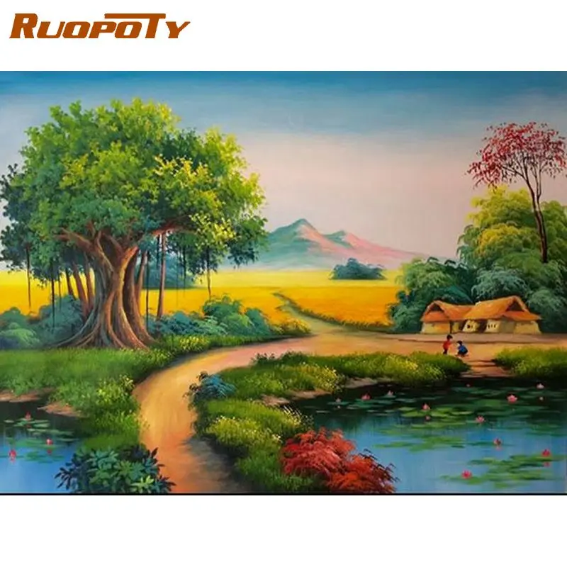 

RUOPOTY Modern Painting By Numbers On Canvas Country Road River Drawing On Number Diy Crafts Wall Decor Gift Artwork Picture