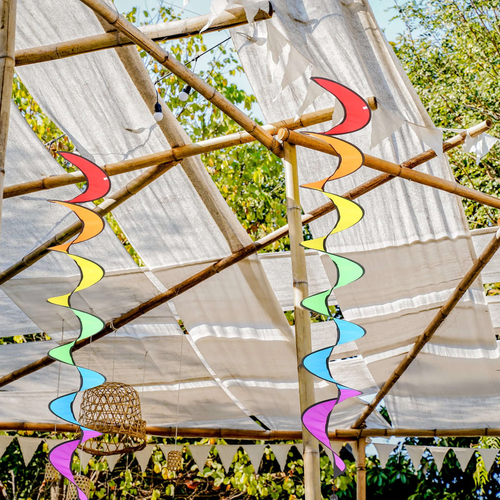 

3 pcs Spiral Wind Spinner Rainbow Curly Rotating Windmill For Tent Garden Outdoor Camping Decoration Hanging Yard Party Decor