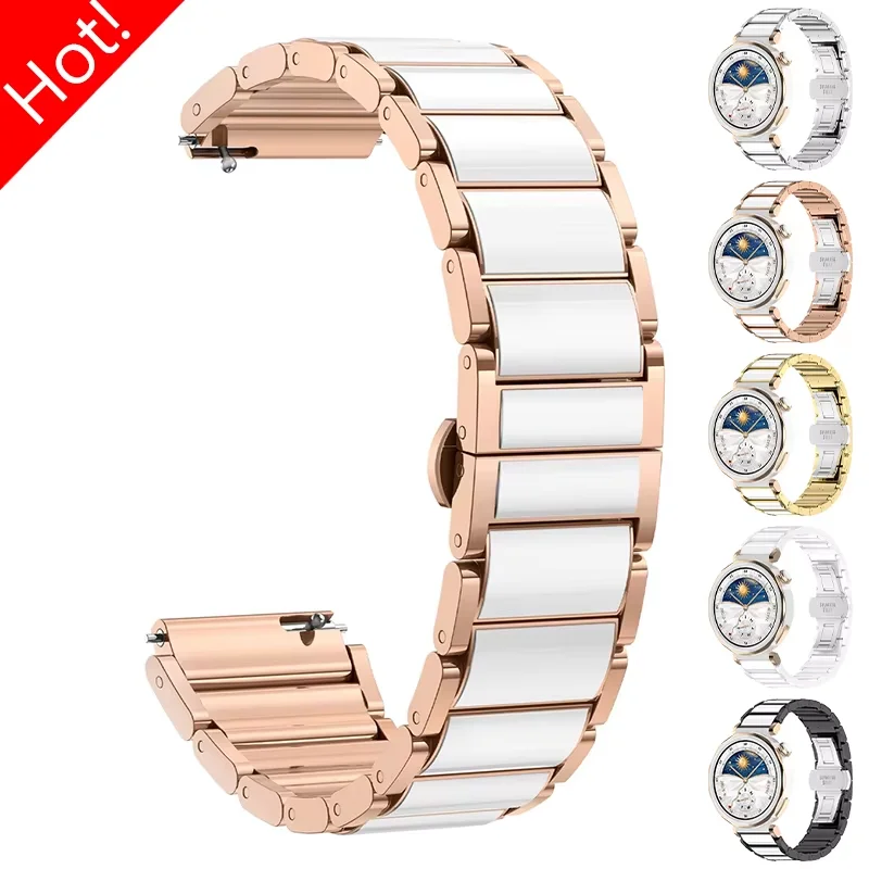 Hochwertiges 18mm Keramik-Armband für Huawei Watch GT6 GT5 GT4 41mm GT5 Pro 42mm Langlebiges Metallarmband mit Schmetterlingsverschluss Ersatz-Armband