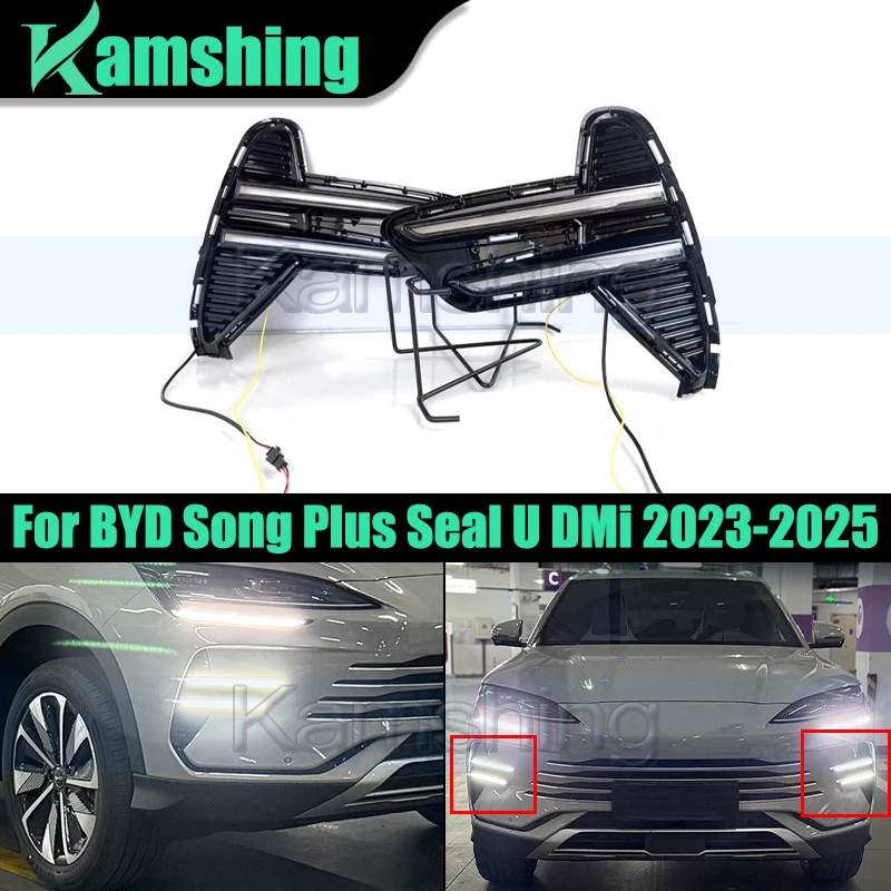 

1pair LED Daytime Running Light For BYD Song Plus Seal U DMi 2023-2025 DRL Day Light Foglamp Fog lamp Turn Signal Light