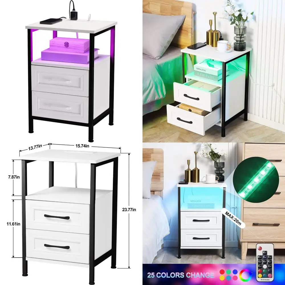

Белая тумбочка с USB-портом и розетками и RGB-подсветкой для прикроватной зарядки
