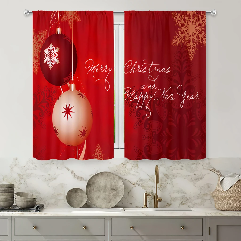 2pcs Christmas-Themed Curtains Featuring Letter And Snowflake Prints—Red Christmas Decor, Perfect For Children's Rooms.