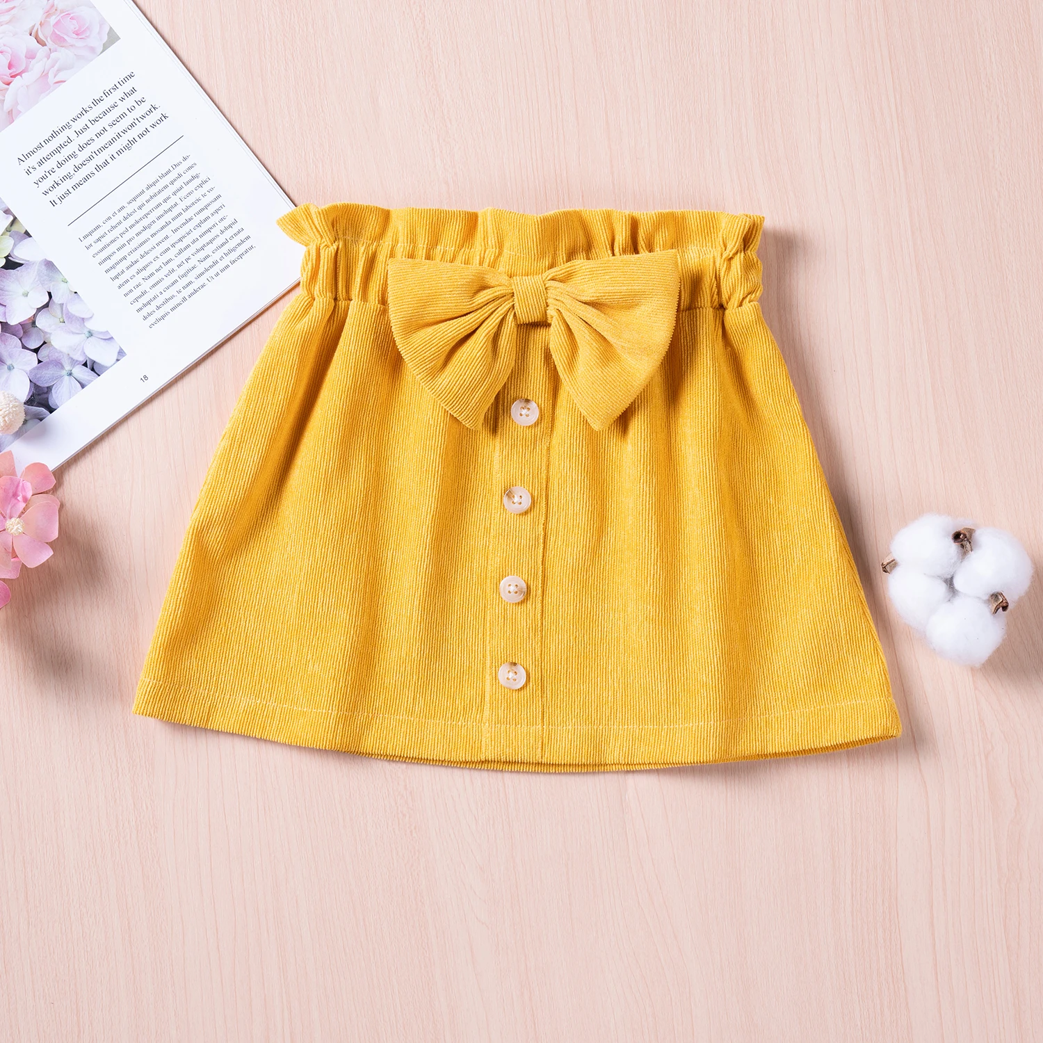 Toddler Baby Girl Solid Button Skirt With Bow Trim Solid Color Skirt Casual Spring And Autumn Girl Short Skirt