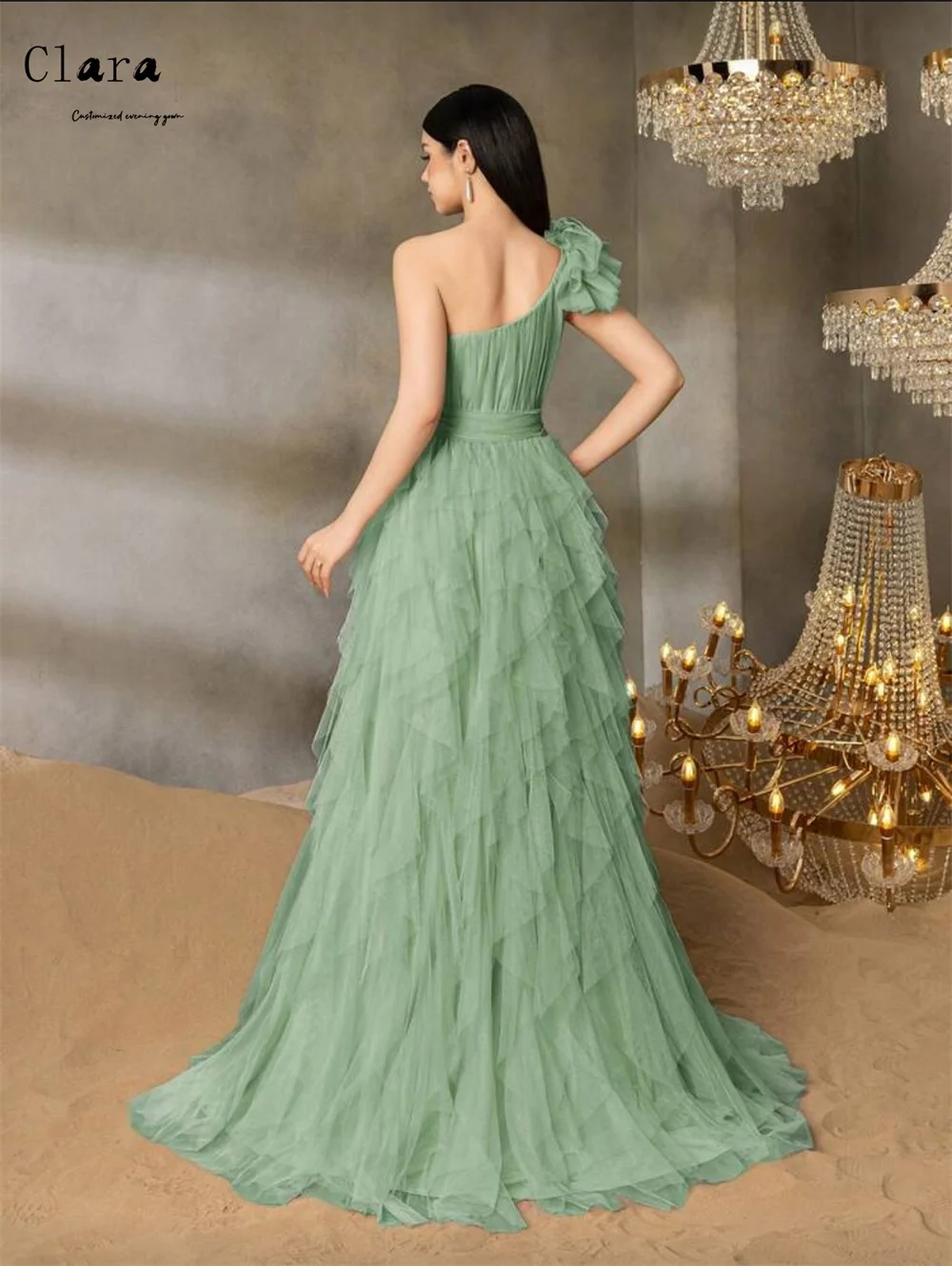 Clara personalizado verde a linha fora do ombro fendas laterais vestidos de noite d/festa vestido de noite de casamento feminino luxo 2025 vestido elegante