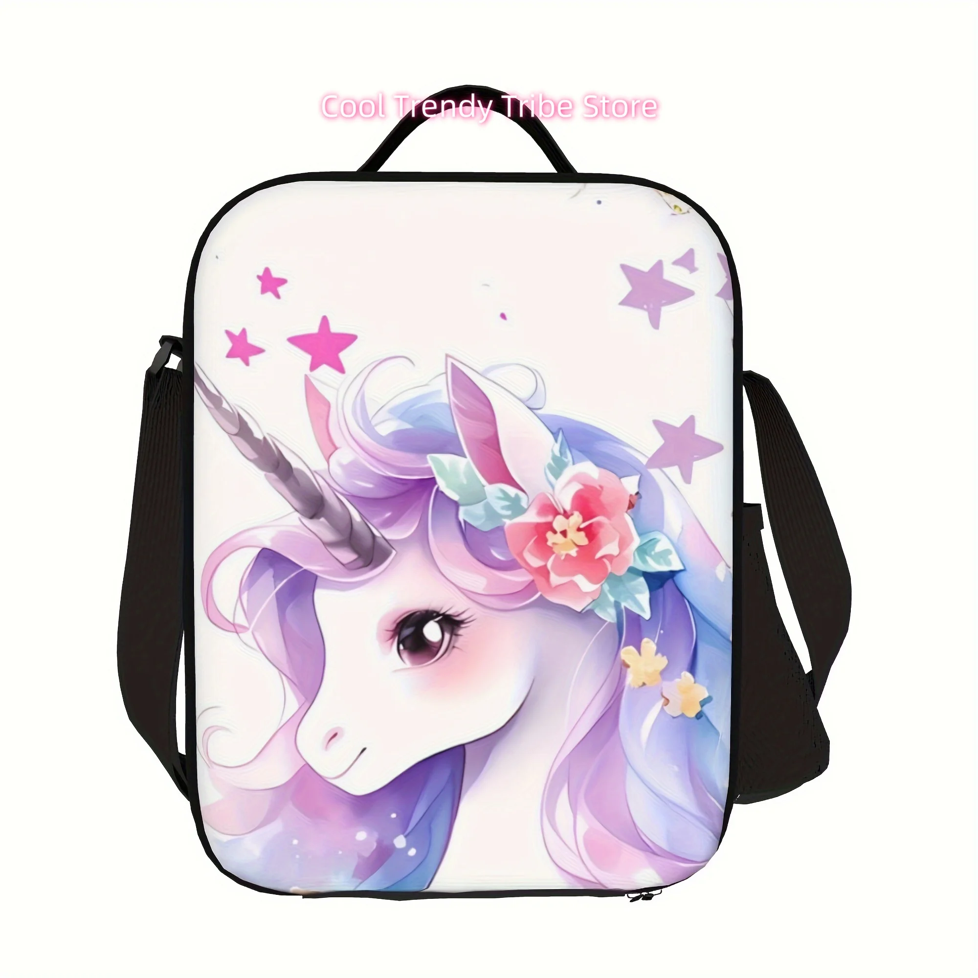 Unicorn Pattern Lunch Bag - Hand Washable Polyester, Animal Theme, Rectangular, Insulated Cold & Warm Food Storage, Portable Reu
