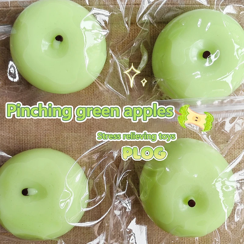 1PC Squishy Divertente Mela Verde Fatta A Mano TPR Per Adulti Alleviare Lo Stress Giocattolo Per Bambini Rimbalzo Lento Frutta Spremere Decompressione Puntelli Ragazza Regalo