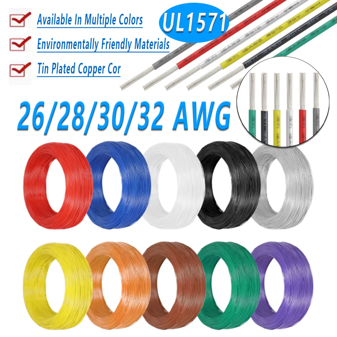 

UL1571 32 30 28 26AWG PVC Electronic Wire Flexible Cable Insulated Tin-plated Copper Environmental LED Line DIY Cord