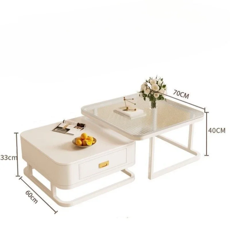 

New cream wind white rock plate coffee table combination, light luxury home simple modern celebrity table