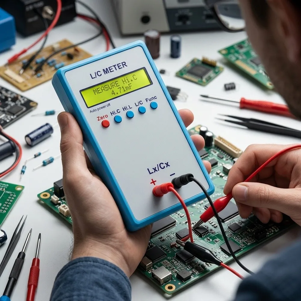 LC200A Handheld LC Tester for Capacitor and Inductor Measurement 1pF to 100mF 1uH to 100H with Memory Calibration