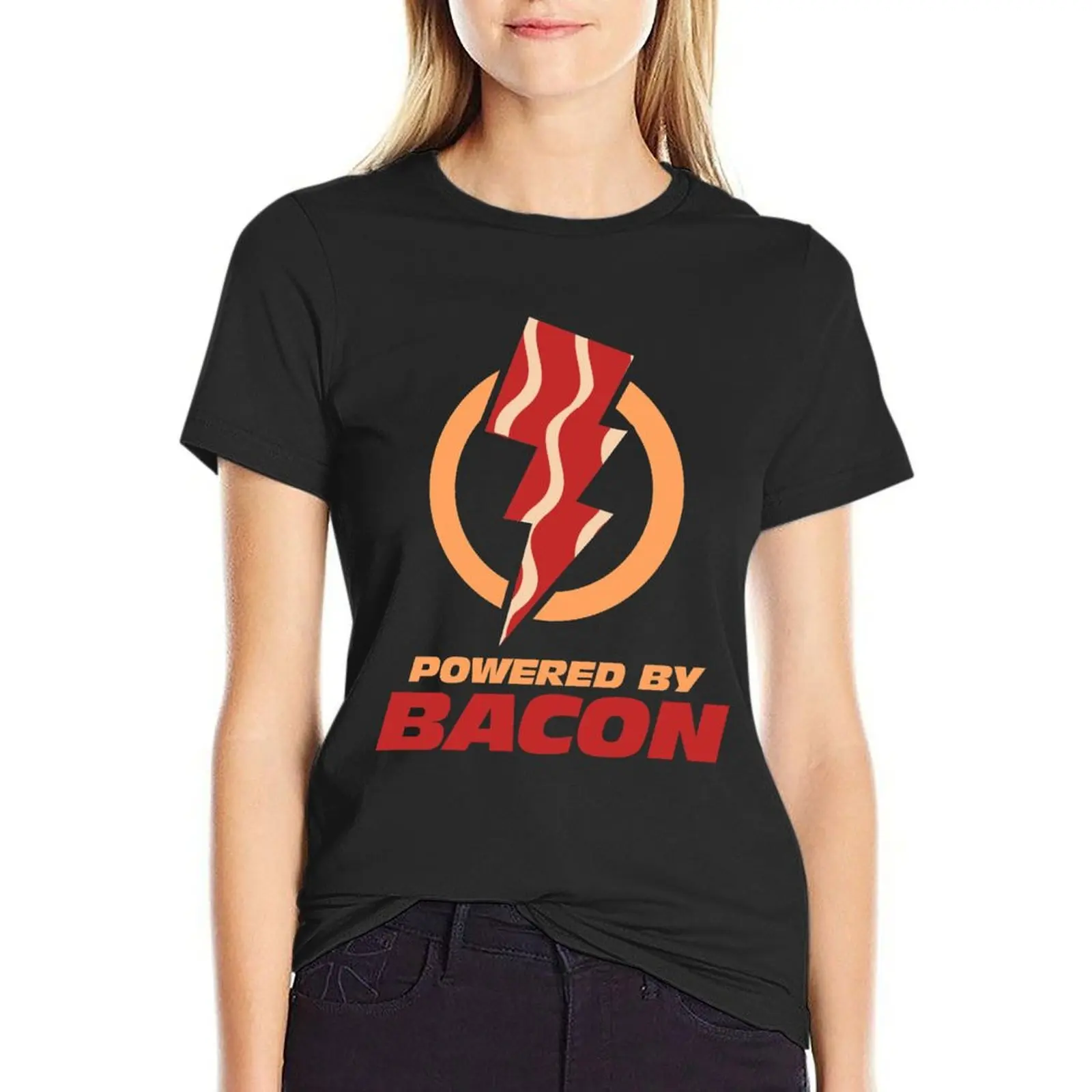 Powered By Bacon T-Shirt korean fashion vintage clothes summer top designer clothes Women luxury