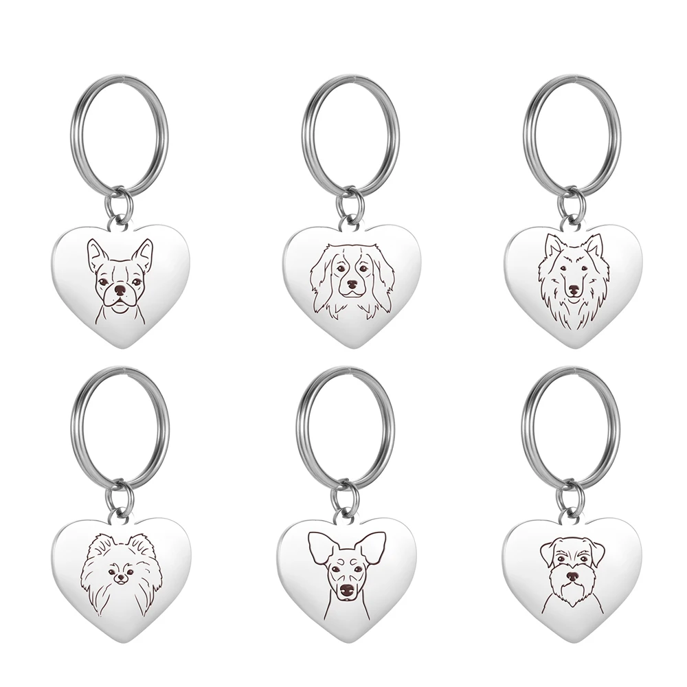 Fishhook Dog Pet Heart Keychain Puppy Corgi Chihuahua French Bulldog Sheepdog Gift for Woman Men Stainless Steel Jewelry