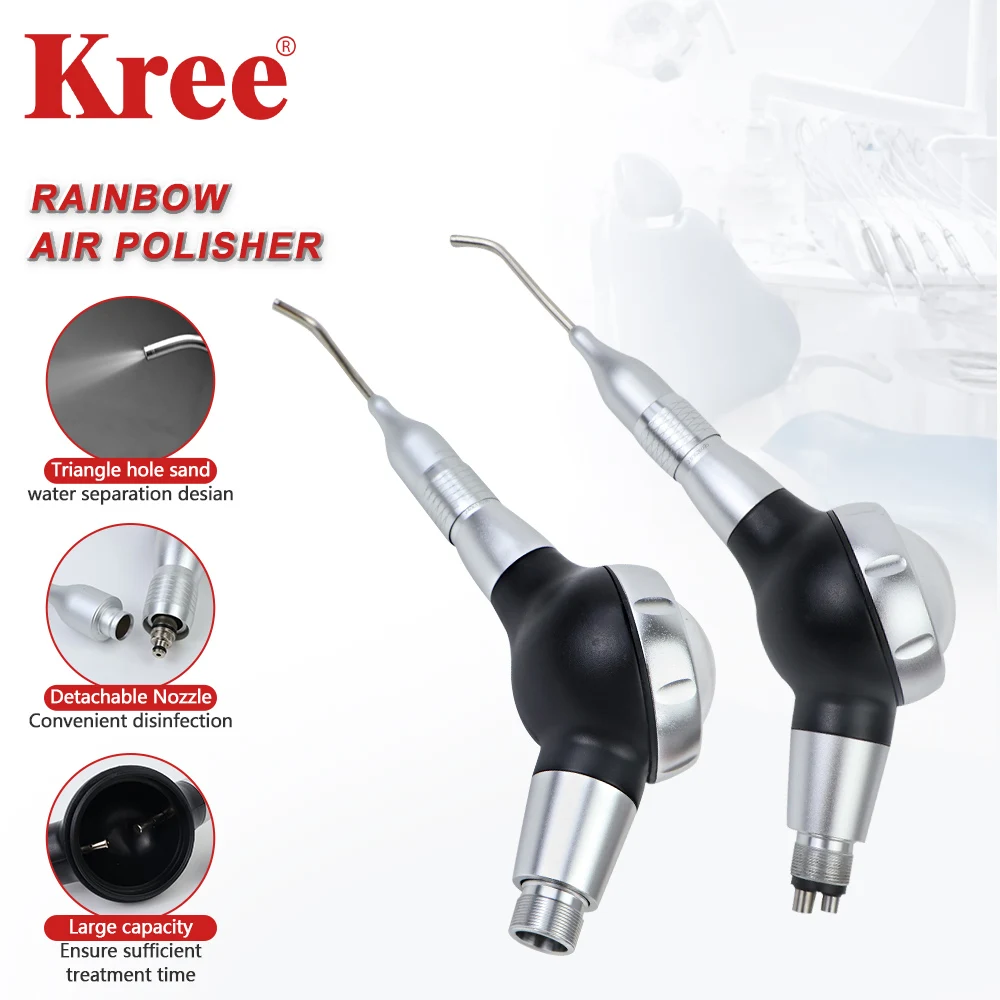 Dental Rainbow Air Polisher Black Handpiece with 2/4 Holes and Detachable Nozzle Dental Air Flow Polisher for Removing Teeth