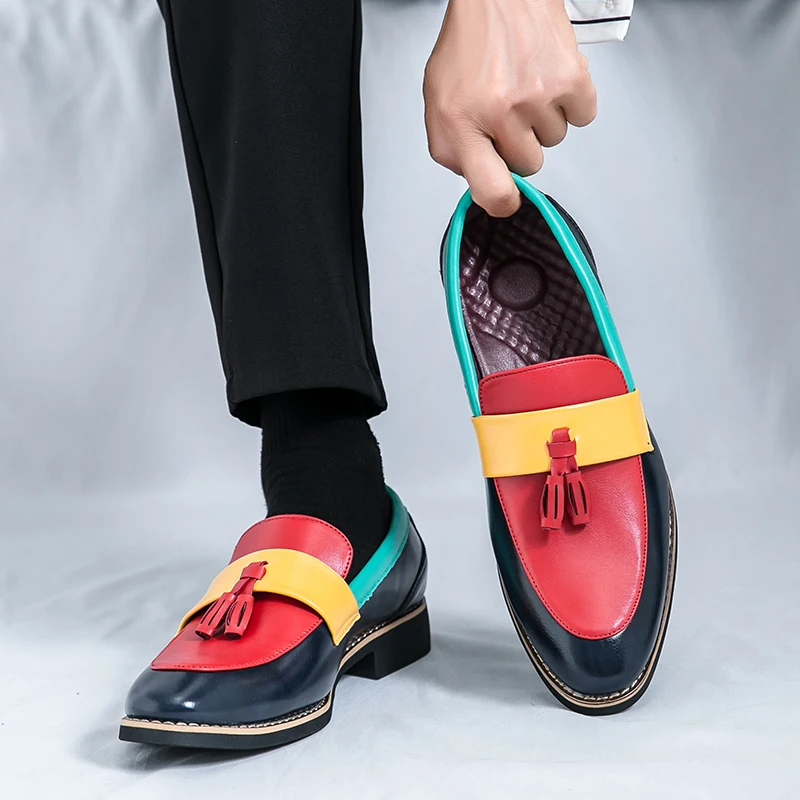 أحذية سعيدة عصرية متطابقة الألوان للرجال أحذية جلدية بريطانية صغيرة بشراشيب مصفف شعر مدبب دفع قبالة 48 مقاس كبير #1