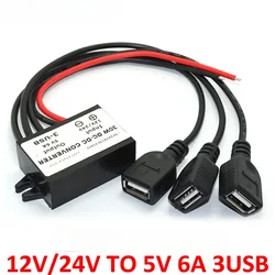 Power Supply Converter DC DC 12V 24V to 5V 6A 30W Car Power Converters Triple USB Output Power Adapter