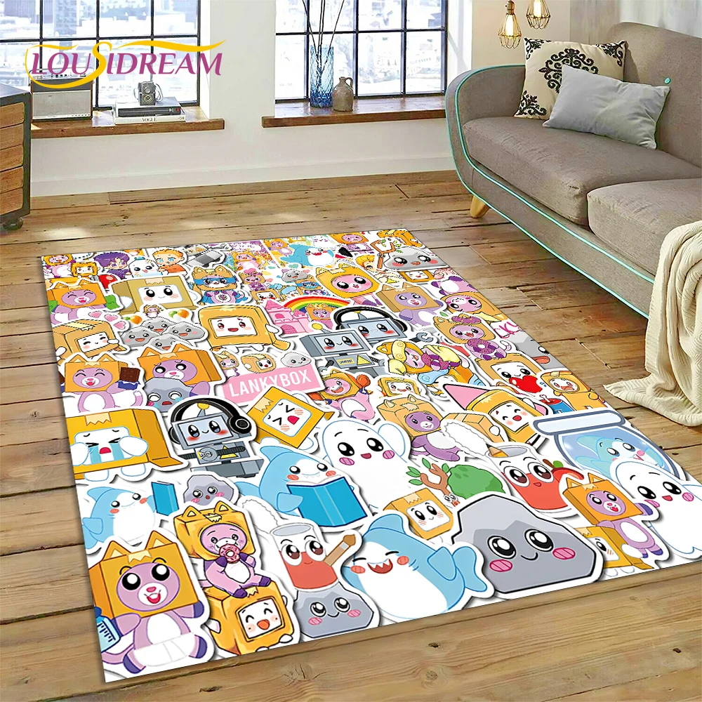 

Cute Lankybox Happy Foxy Boxy and Rocky Area Rug,Carpet for Home Living Room Bedroom Sofa Doormat Decor,kids Non-slip Floor Mat