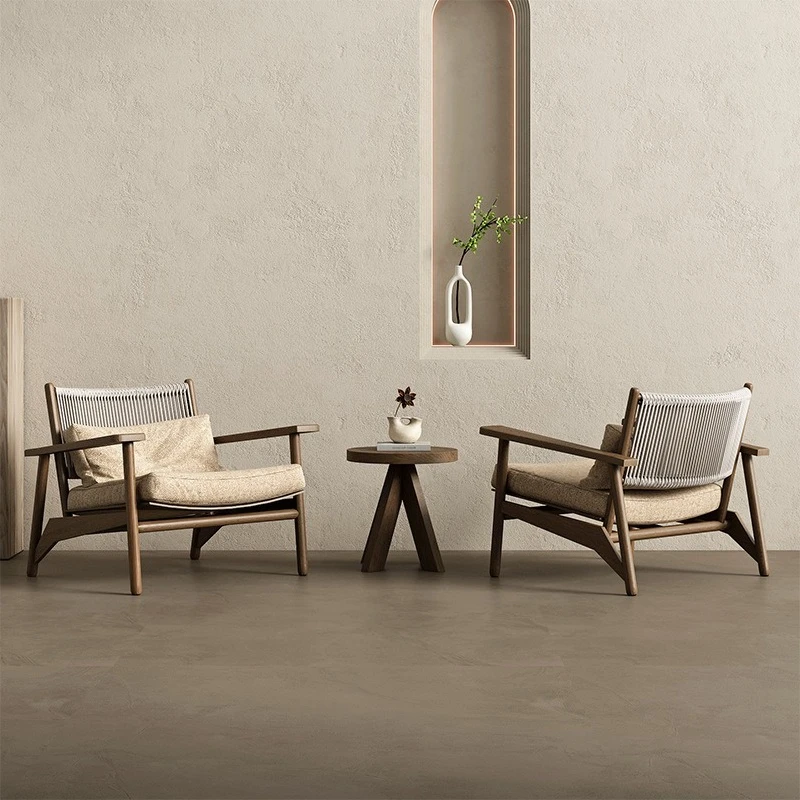 Retro single sofa chair living room solid wood leisure chair B & B balcony reception negotiation single recliner