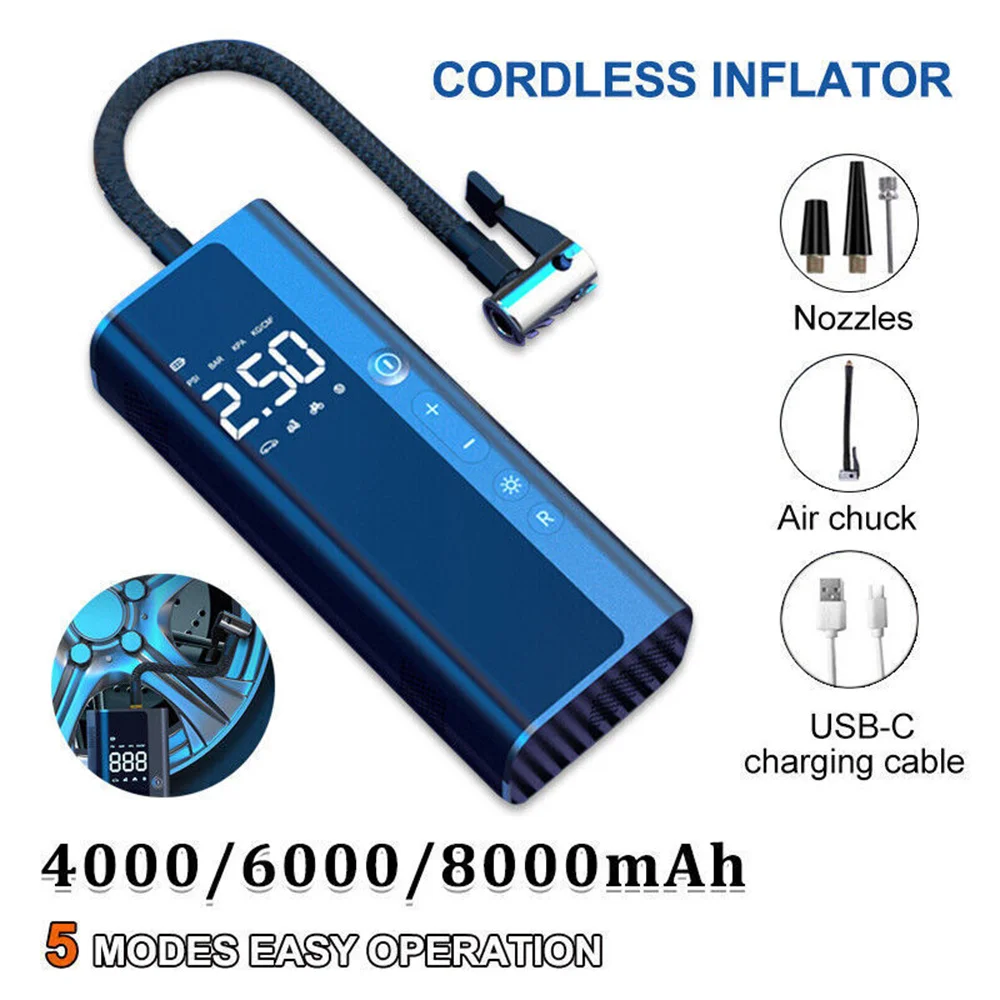 12V Portable 8000mAh Car Air Compressor Wireless for Motorcycles Bicycle Tyre Inflator Digital Mini Auto Inflatable Air Pump