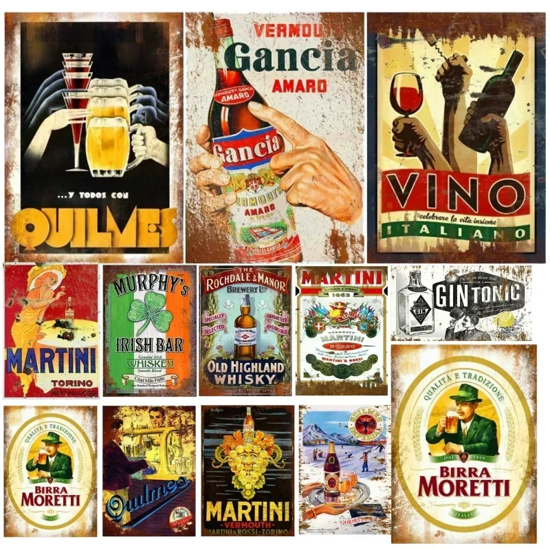 Irish Pub Plaque Beer Vintage Metal Tin Signs Bar Club Cafe Home Decor Man Cave Wall Art Poster Italian Wine Metal Painting