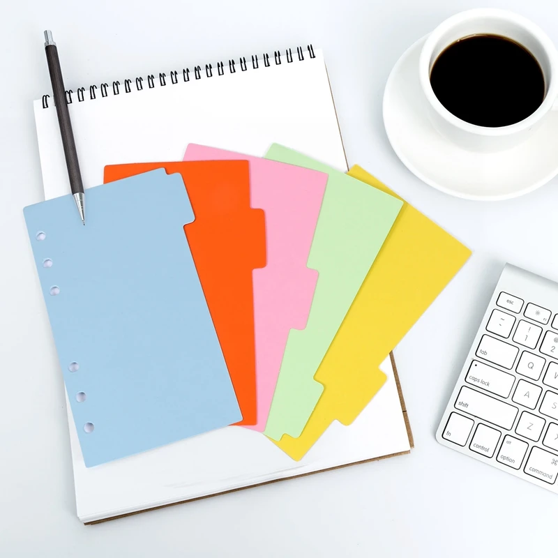 10 ชุด A6 เรื่องแบ่งกระดาษแผ่น,เจาะแฟ้มการ์ดแบ่ง,แท็บ Index Divider สําหรับโน๊ตบุ๊คใส่ Planner