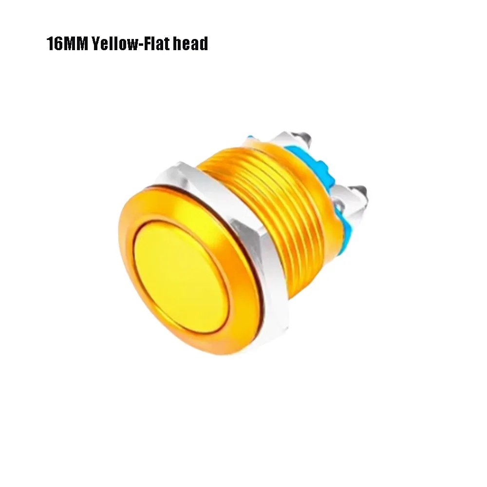16MM Reset Push Button Switch High Round Head Instant Reset Metal Switch Screw Pin Flat Top Pushbutton Switch