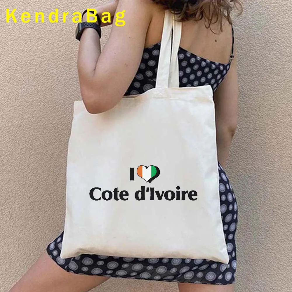 Ivory Coast Flag Map Emblem Ivorian Girl cote d ivoire Africa Gift Heart Gifts Canvas Shoulder Tote Bags Shopper Cotton Handbags