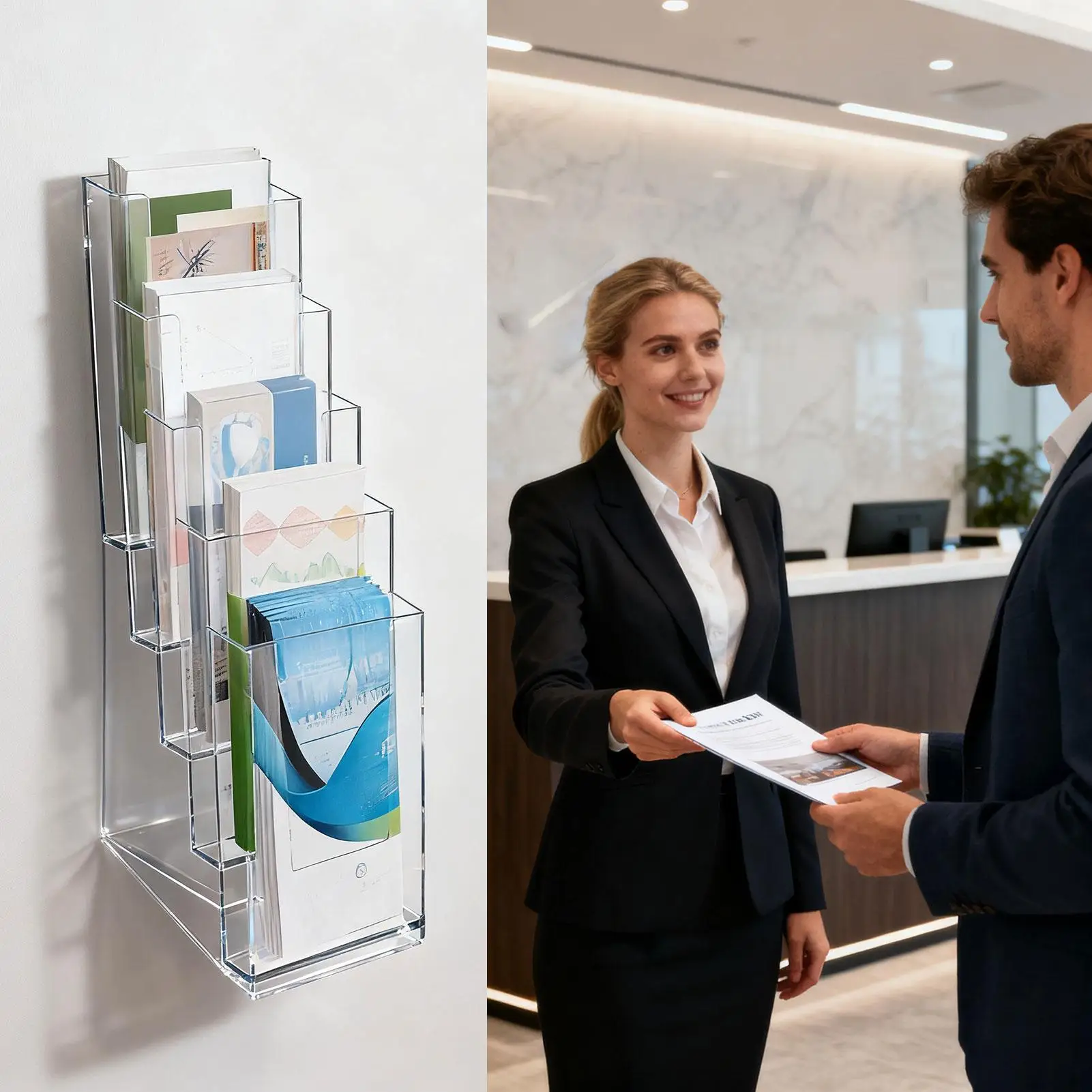 Brochure Holder Stand Clear Wall Mounted Desk Accessories 2 Pieces Brochure Flyer Holder Rack For Cards Counter Table Office