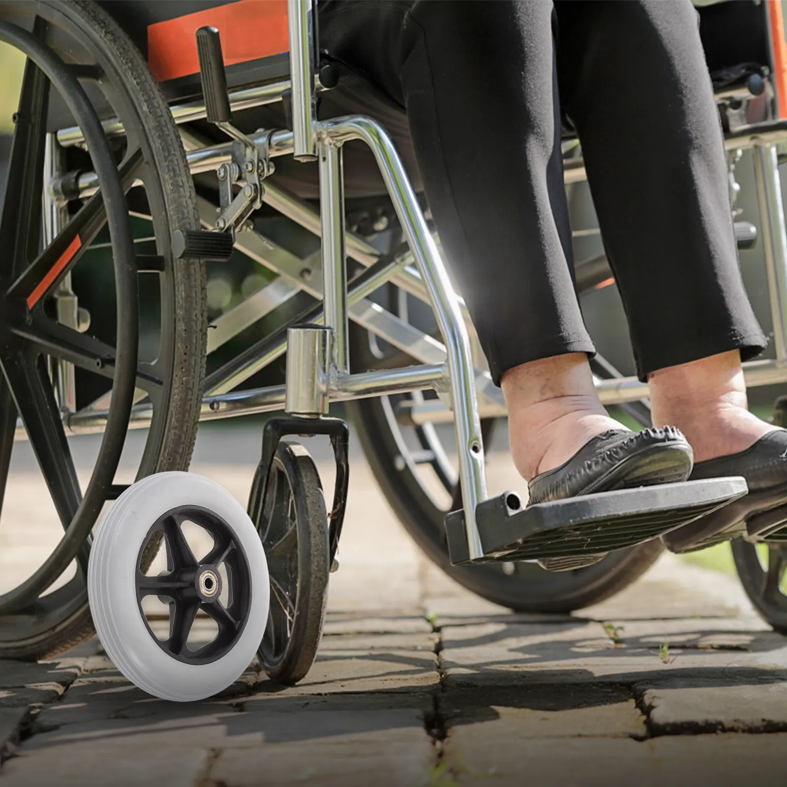 2Pcs Universal Wheelchair Front Wheels Replacement 7.5 Inch Solid PU No Flat Tires 360 Degree Rotation for Walkers Mobility