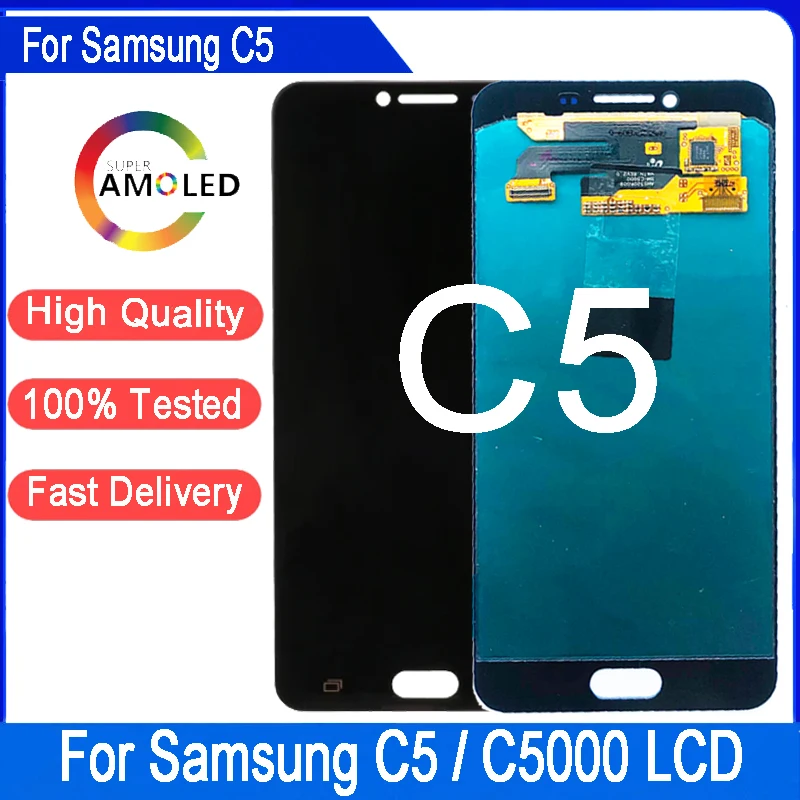 Pantalla Super AMOLED de 5.2'' para Samsung C5 C5000 SM-C5000, repuesto de pantalla LCD para Samsung C5, módulo de pantalla LCD