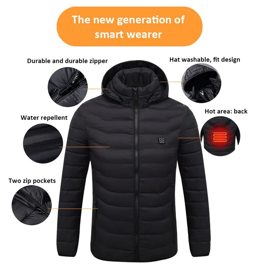 USB Heating Jackets Men Winter Warm Heated Parkas 11 Zones Electric Heated Jackets Waterproof Warm Jacket Coat Plus Size 5XL